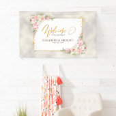 Roze Pioen Bloemen Goud Script & Lijst Bruiloft Spandoek (Insitu)