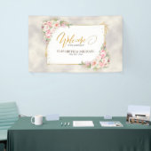 Roze Pioen Bloemen Goud Script & Lijst Bruiloft Spandoek (Beurs)