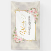Roze Pioen Bloemen Goud Script & Lijst Bruiloft Spandoek (Verticaal)