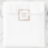 Roze Pioen Bloemen Goud Script & Lijst Bruiloft Vierkante Sticker (Tas)