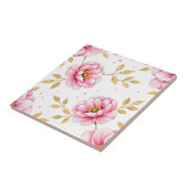 Roze Pioen Bloemen Gouden Bladeren Patroon Tegeltje (Zijkant)