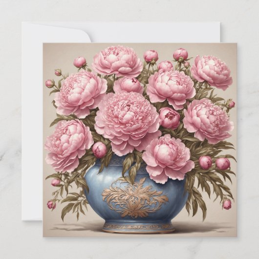 Roze Pioen Bloemen Kaart (Voorkant)