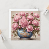 Roze Pioen Bloemen Kaart (Voorkant / Achterkant in situ)