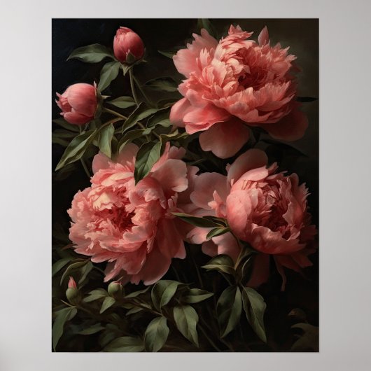 Roze Pioen Bloemen Kunstprint Poster (Voorkant)