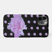 Roze Pioen Bloemen Monogram Paarse Zwart Case-Mate iPhone Case (Achterkant (horizontaal))