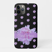 Roze Pioen Bloemen Monogram Paarse Zwart Case-Mate iPhone Case (Achterkant)