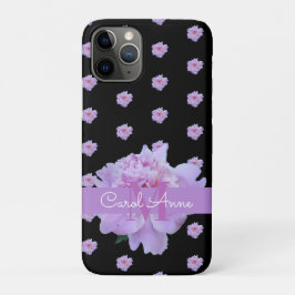 Roze Pioen Bloemen Monogram Paarse Zwart Case-Mate iPhone Case