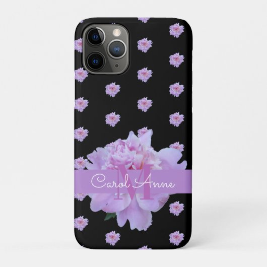 Roze Pioen Bloemen Monogram Paarse Zwart Case-Mate iPhone Case (Achterkant)