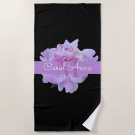 Roze Pioen Bloemen Monogram Paarse Zwart Strandlaken