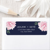 Roze Pioen Bloemen Navy Achtergrond | Bruiloft Etiket (Insitu)
