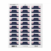 Roze Pioen Bloemen Navy Achtergrond | Bruiloft Etiket (Full Sheet)