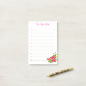 Roze Pioen Bloemen op wit gelinieerd Post-it® Notes (Op bureau)
