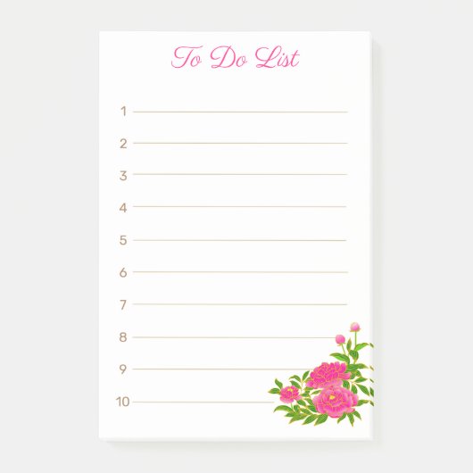 Roze Pioen Bloemen op wit gelinieerd Post-it® Notes (Voorkant)
