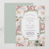 Roze Pioen Bloemen Trouw Uitnodiging (Voorkant / Achterkant)