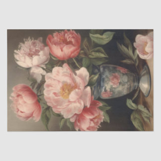 Roze Pioen Bloemen Vaas Decoupage Boeket Tissuepapier