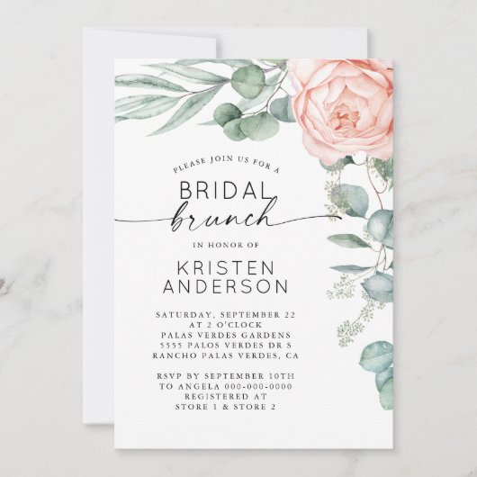 Roze Pioen Bloemen Waterverf Vrijgezellenfeest Inv Kaart (Voorkant)