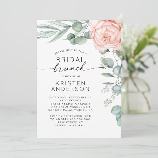 Roze Pioen Bloemen Waterverf Vrijgezellenfeest Inv Kaart (Staand voorkant)