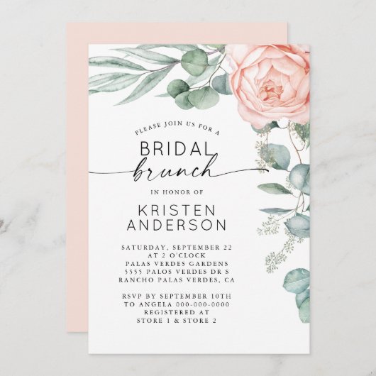 Roze Pioen Bloemen Waterverf Vrijgezellenfeest Inv Kaart (Voorkant / Achterkant)