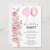 Roze Pioen Bloemenballon 40e Verjaardagsfeestje Kaart (Voorkant)