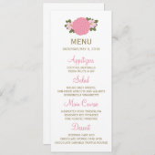 Roze pioen bloemenbruiloft menu (Voorkant / Achterkant)