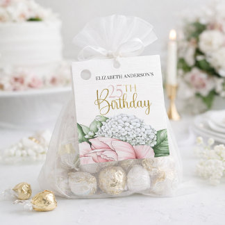 Roze Pioen Bloemige 25e Verjaardag  Bedankjes Labels