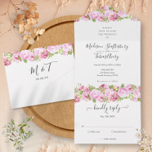 Roze Pioen Bloemige Elegante Script Monogram Huwel