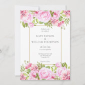 Roze Pioen Bloemige Gouden Geometrische Foto Bruil Kaart (Voorkant)