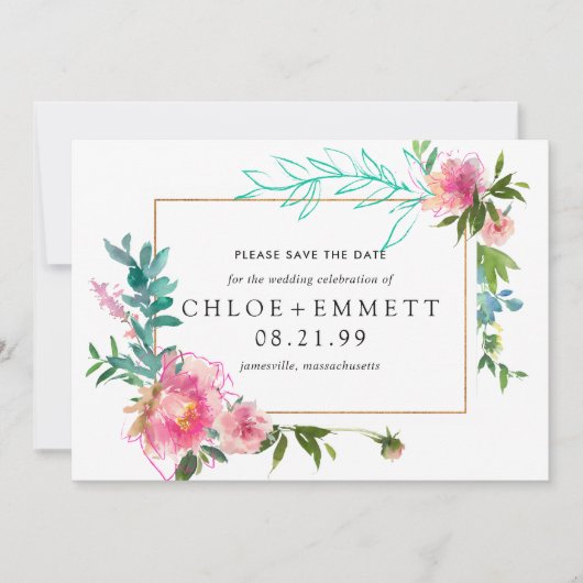 Roze Pioen Bloemige "Save the Date"-Uitnodiging Save The Date (Voorkant)