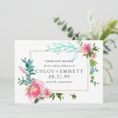 Roze Pioen Bloemige "Save the Date"-Uitnodiging Save The Date (Staand voorkant)