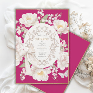 Roze Pioen Bloemige Vintage Trouwdag Kaart