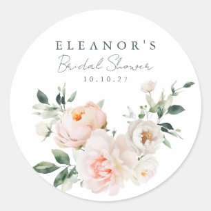 Roze Pioen Bloemige Waterverf Roze Bruiloft Ronde Sticker