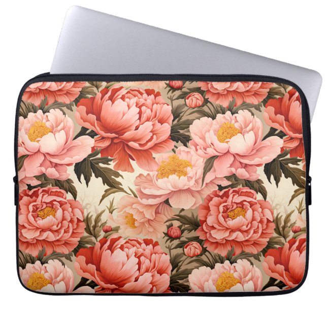  roze pioen  bloemmotief laptop sleeve (Voorkant)