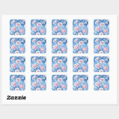 Roze pioen bloemmotief vierkante sticker (Vel)
