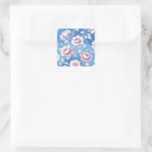 Roze pioen bloemmotief vierkante sticker (Tas)