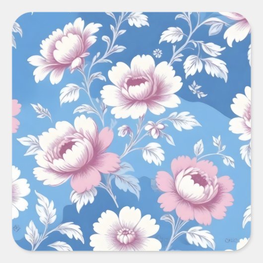 Roze pioen bloemmotief vierkante sticker (Voorkant)