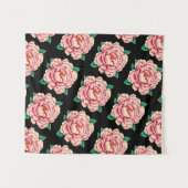  roze pioen bloemmotief zwart wandkleed (Voorkant (horizontaal))