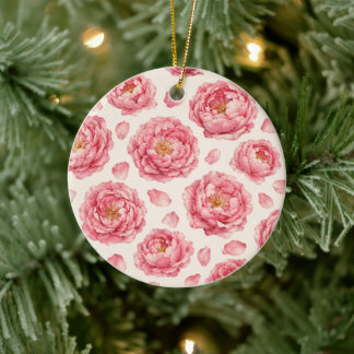 Roze Pioen Bloempatroon Keramisch Ornament