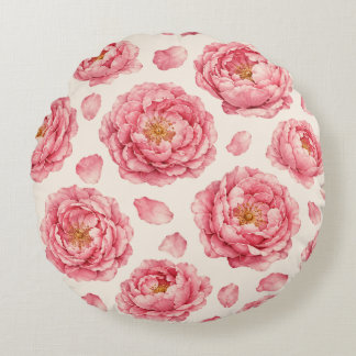 Roze Pioen Bloempatroon Rond Kussen
