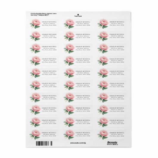 Roze pioen bloemschildering retouradres etiket (Full Sheet)