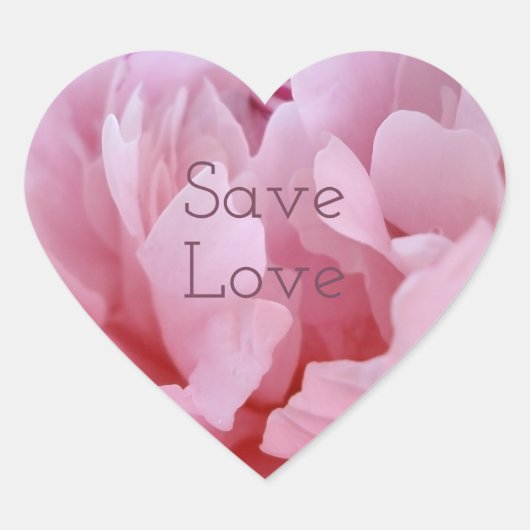 Roze Pioen Bloesem.text. Hart Sticker (Voorkant)