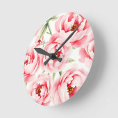 Roze Pioen Bloesem Waterverf Patroon Ronde Klok (Hoek)