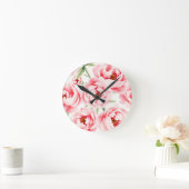 Roze Pioen Bloesem Waterverf Patroon Ronde Klok (Huis)