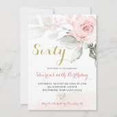 Roze Pioen Blush Bloemen Verjaardag Uitnodiging (Voorkant)