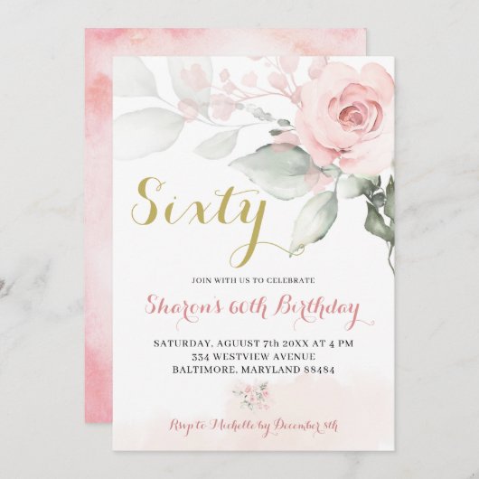 Roze Pioen Blush Bloemen Verjaardag Uitnodiging (Voorkant / Achterkant)