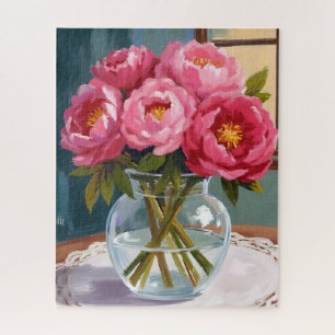 Roze Pioen Boeket Aquarel Bloem Schilderij Legpuzzel