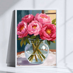 Roze Pioen Boeket Aquarel Bloem Schilderij Poster