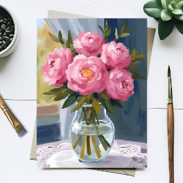 Roze Pioen Boeket Aquarel Bloemschildering Briefkaart