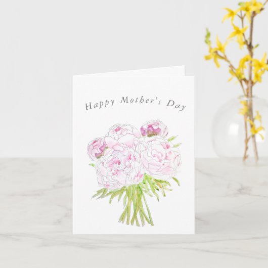 Roze Pioen Boeket Moederdag Kaart (Gele Bloem)