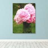 Roze Pioen Boeket Verpakt Canvas Afdruk (Insitu (Houten vloer))