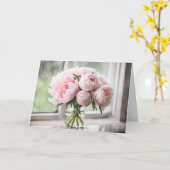 Roze Pioen Boeket voor Verjaardag Kaart (Gele Bloem)